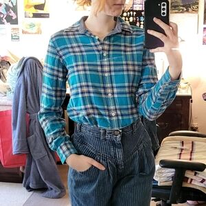 Land's End Blue Plaid Button-Up Flannel